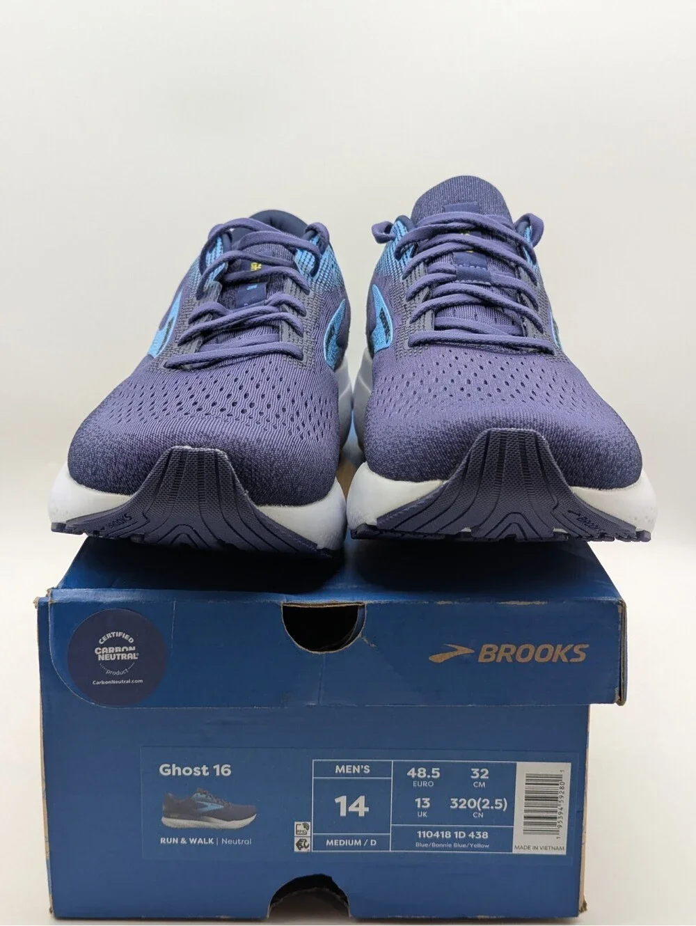Brooks Ghost 16 Mens Size 14 D Navy Blue Yellow Running Shoes 1104181D438 New